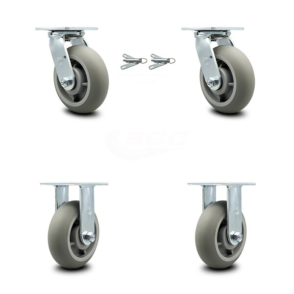 6 Inch Thermoplastic Rubber Caster Set with Ball Bearings 2 Swivel Lock 2 Rigid